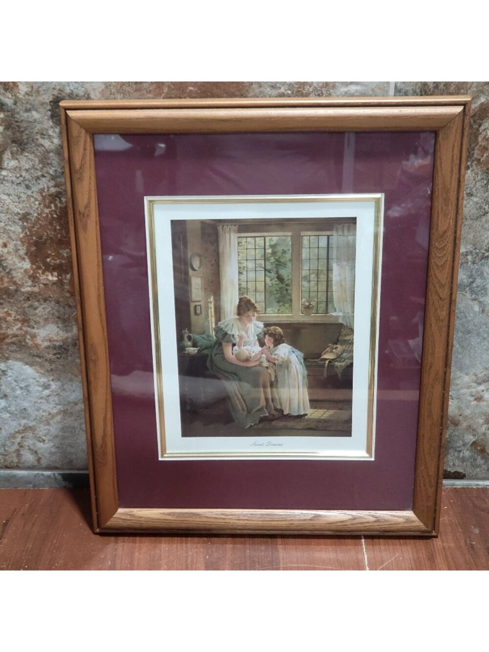Sweet Dreams Print Art Mother & Children Oak Frame Double Matted Gold Trim